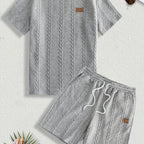 Camiseta de manga curta e shorts com cordão - Marrom, Conjunto de verão